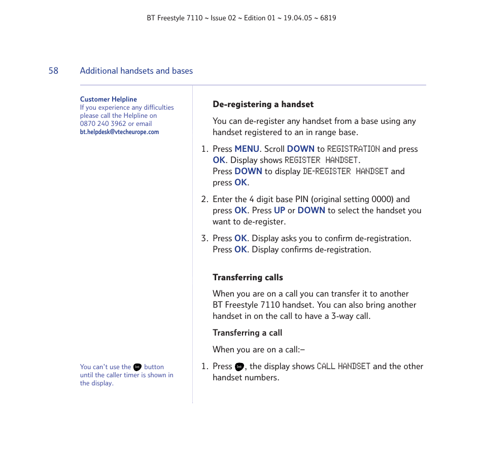 BT FREESTYLE 7110 User Manual | Page 58 / 74