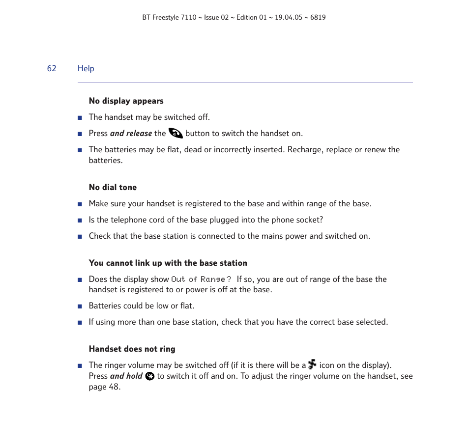 BT FREESTYLE 7110 User Manual | Page 62 / 74
