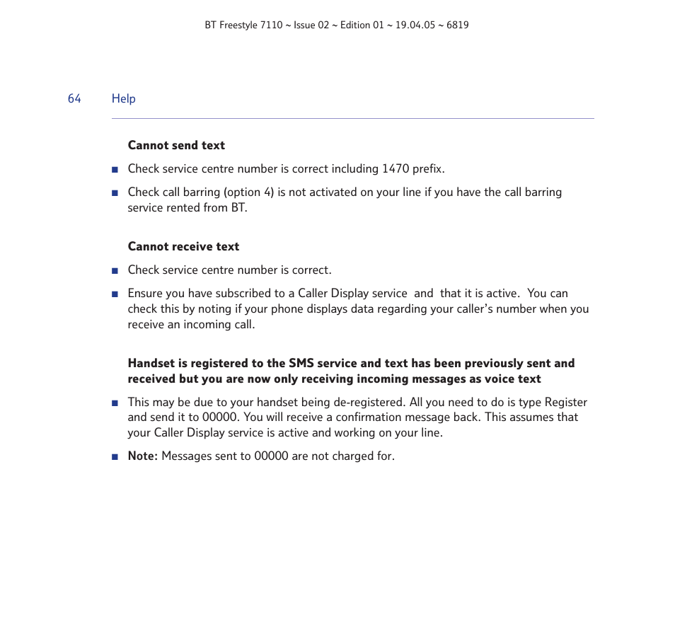 BT FREESTYLE 7110 User Manual | Page 64 / 74