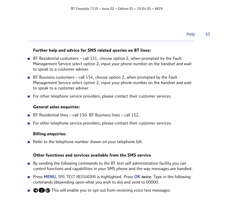 BT FREESTYLE 7110 User Manual | Page 65 / 74