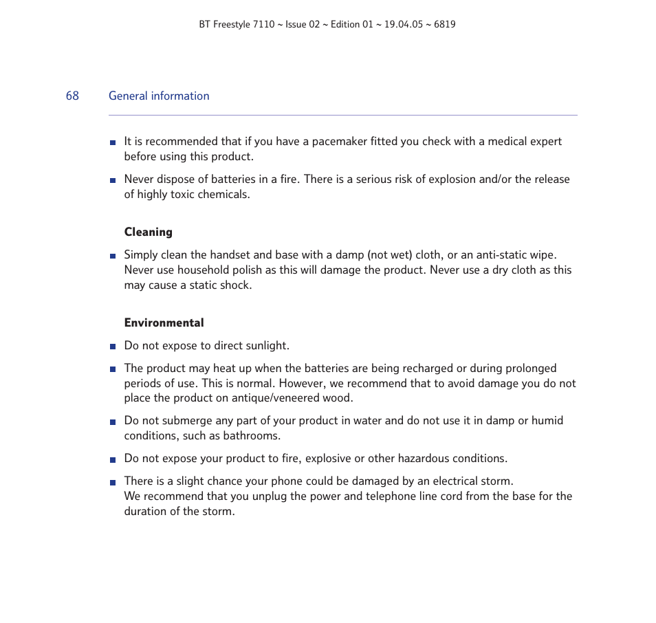BT FREESTYLE 7110 User Manual | Page 68 / 74