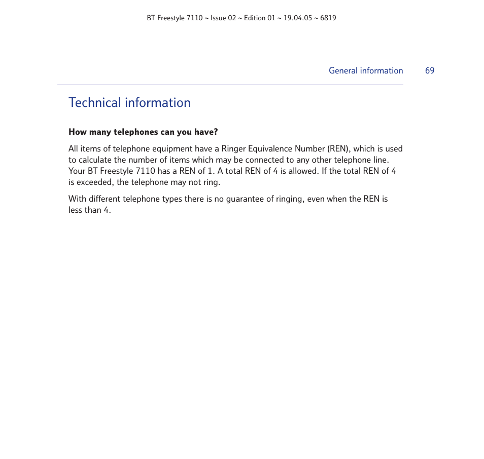 Technical information | BT FREESTYLE 7110 User Manual | Page 69 / 74