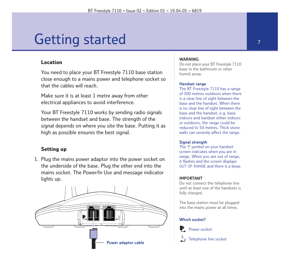 Getting started | BT FREESTYLE 7110 User Manual | Page 7 / 74