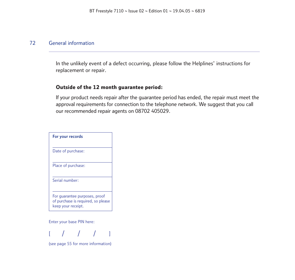 BT FREESTYLE 7110 User Manual | Page 72 / 74