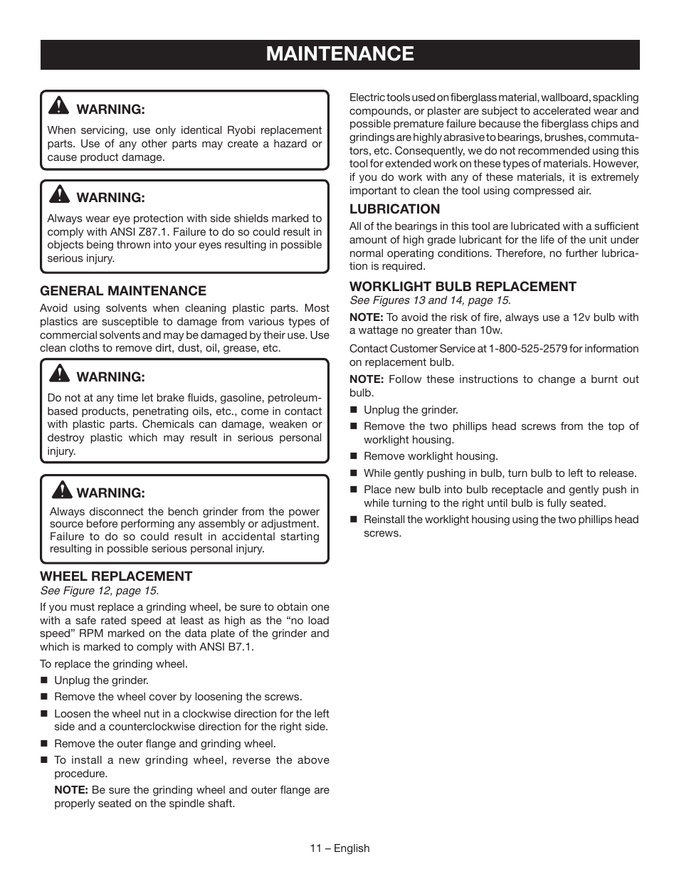 Maintenance | Ryobi BGH827 User Manual | Page 11 / 36