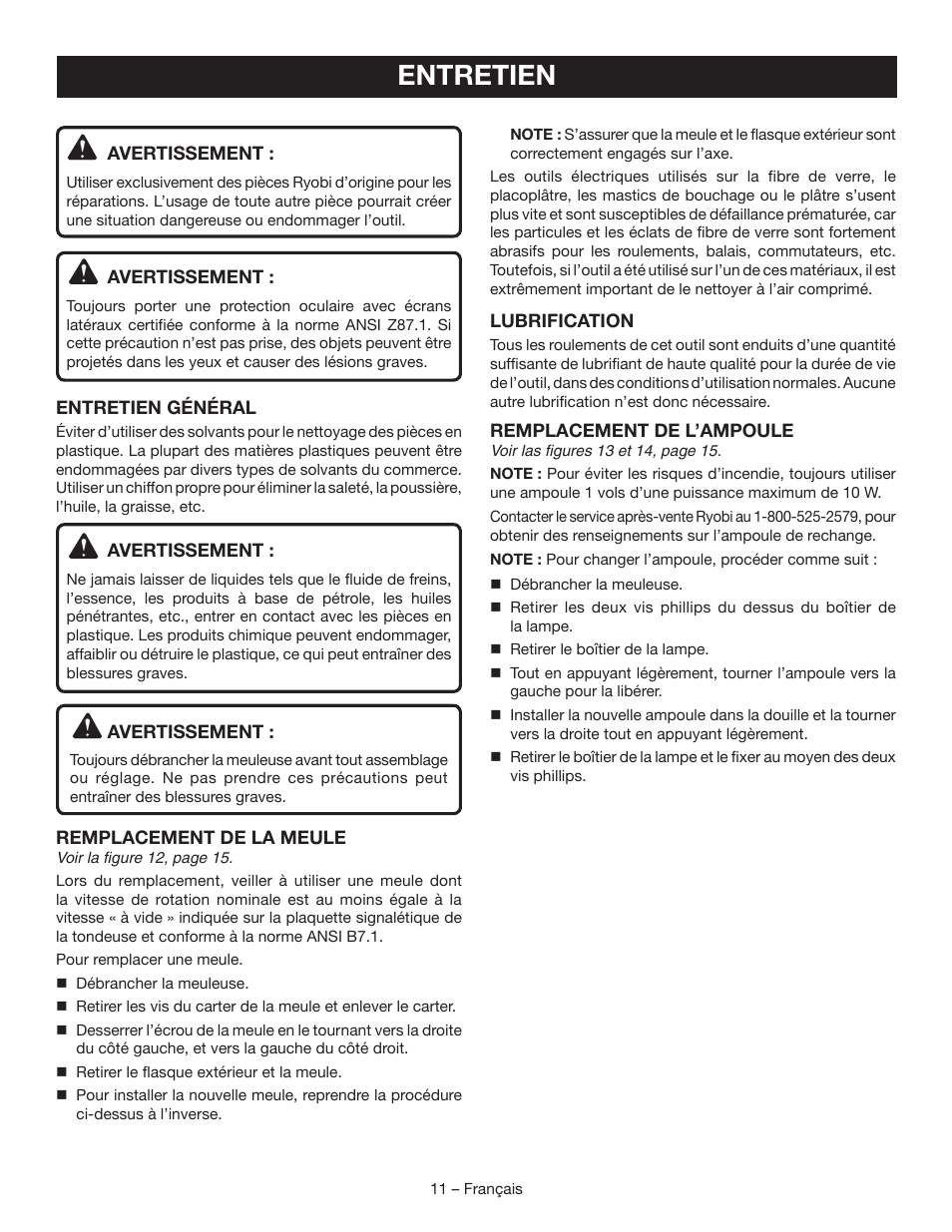 Entretien | Ryobi BGH827 User Manual | Page 21 / 36