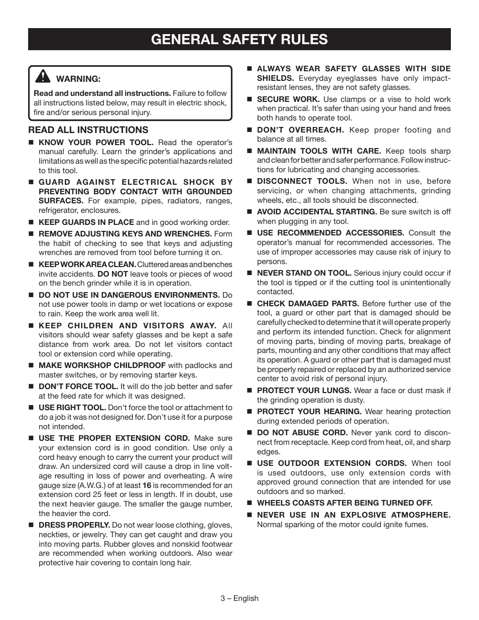 General safety rules | Ryobi BGH827 User Manual | Page 3 / 36