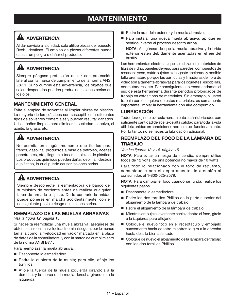 Mantenimiento | Ryobi BGH827 User Manual | Page 31 / 36