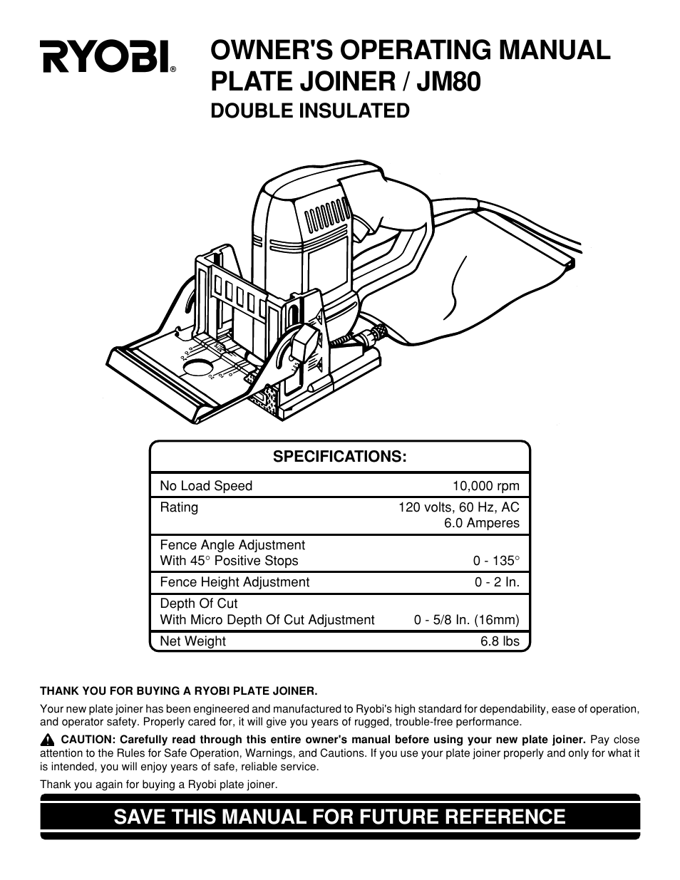 Ryobi JM80 User Manual | 22 pages