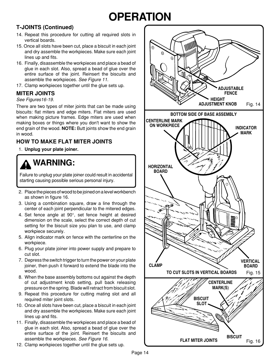 Operation, Warning | Ryobi JM80 User Manual | Page 14 / 22