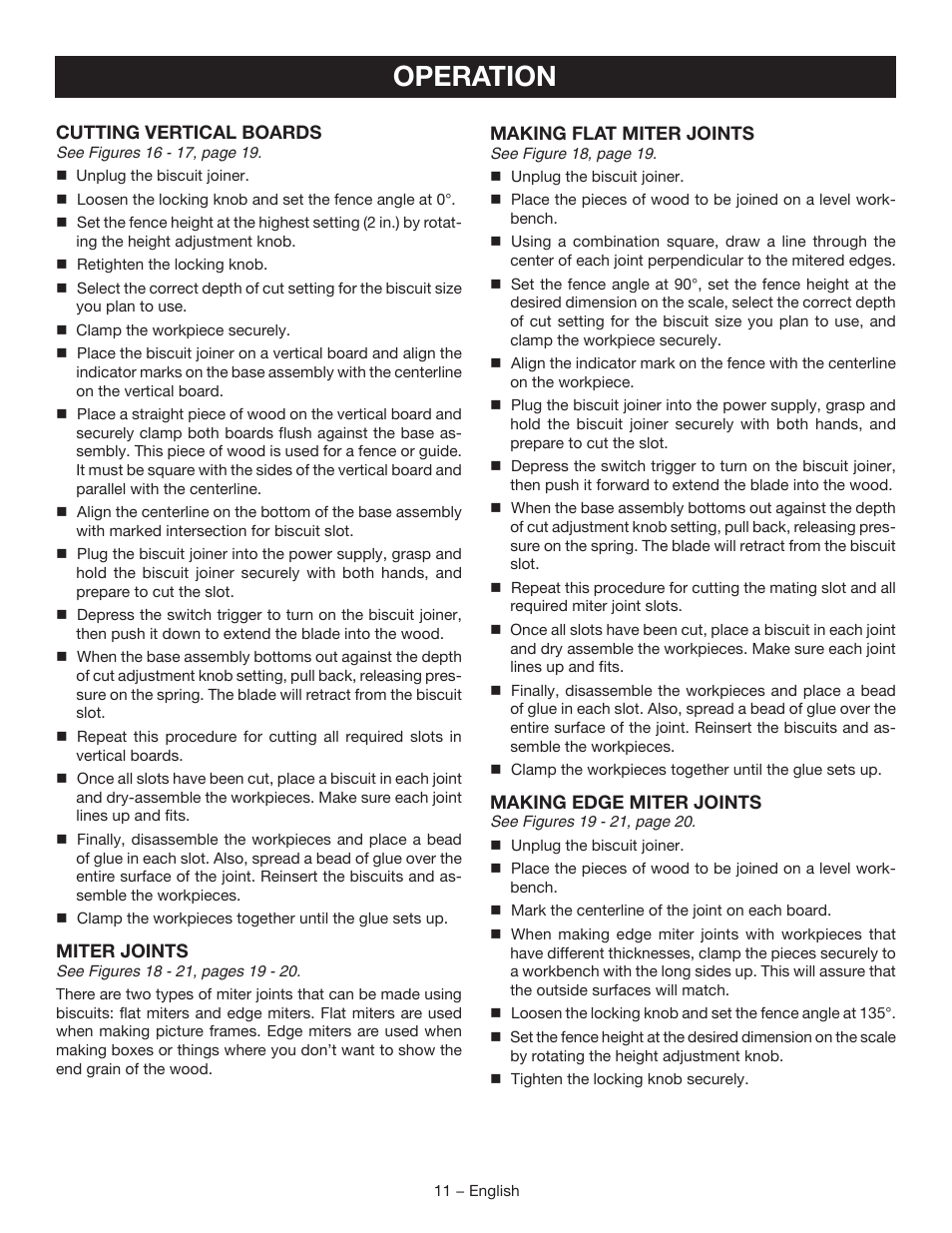 Operation | Ryobi JM82G User Manual | Page 11 / 52