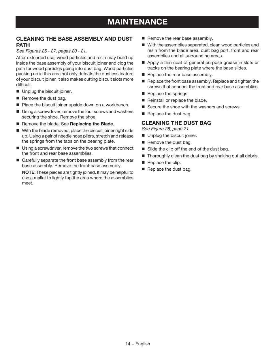 Maintenance | Ryobi JM82G User Manual | Page 14 / 52