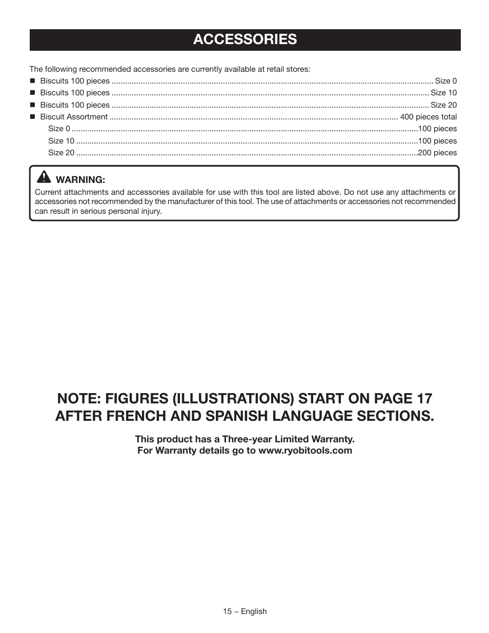 Accessories | Ryobi JM82G User Manual | Page 15 / 52