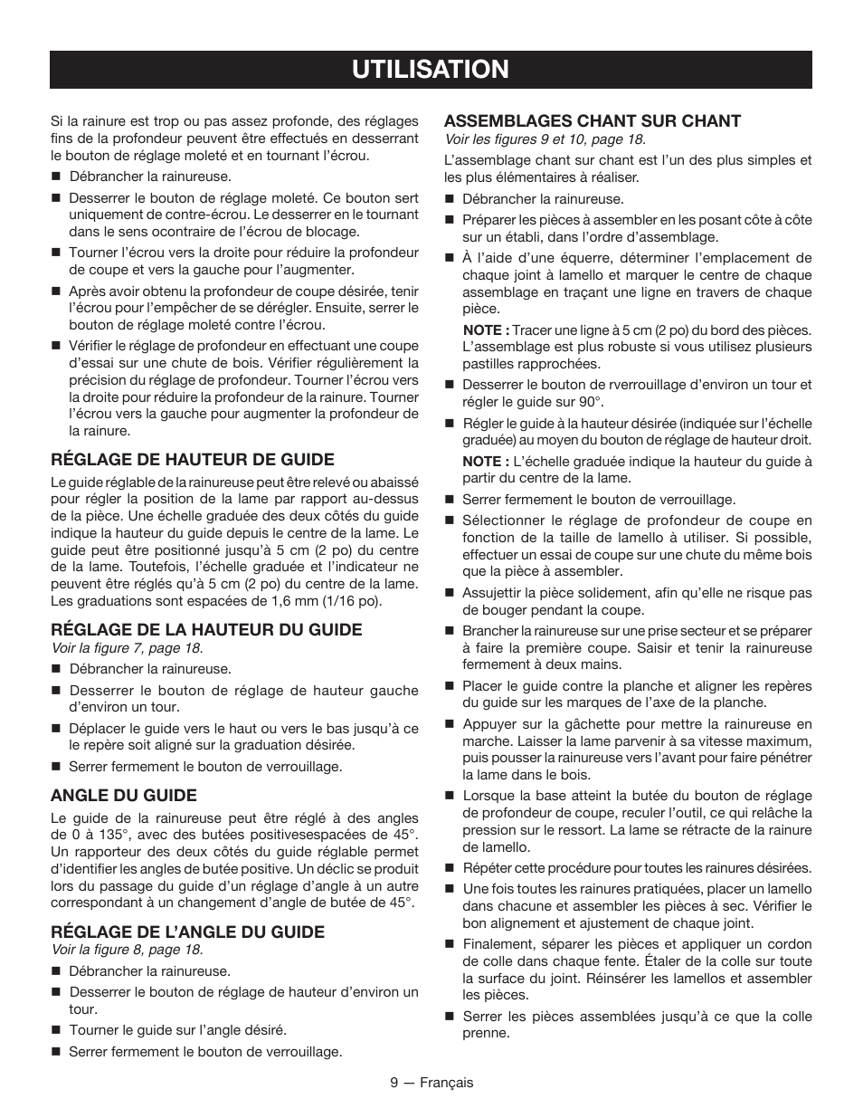 Utilisation | Ryobi JM82G User Manual | Page 24 / 52