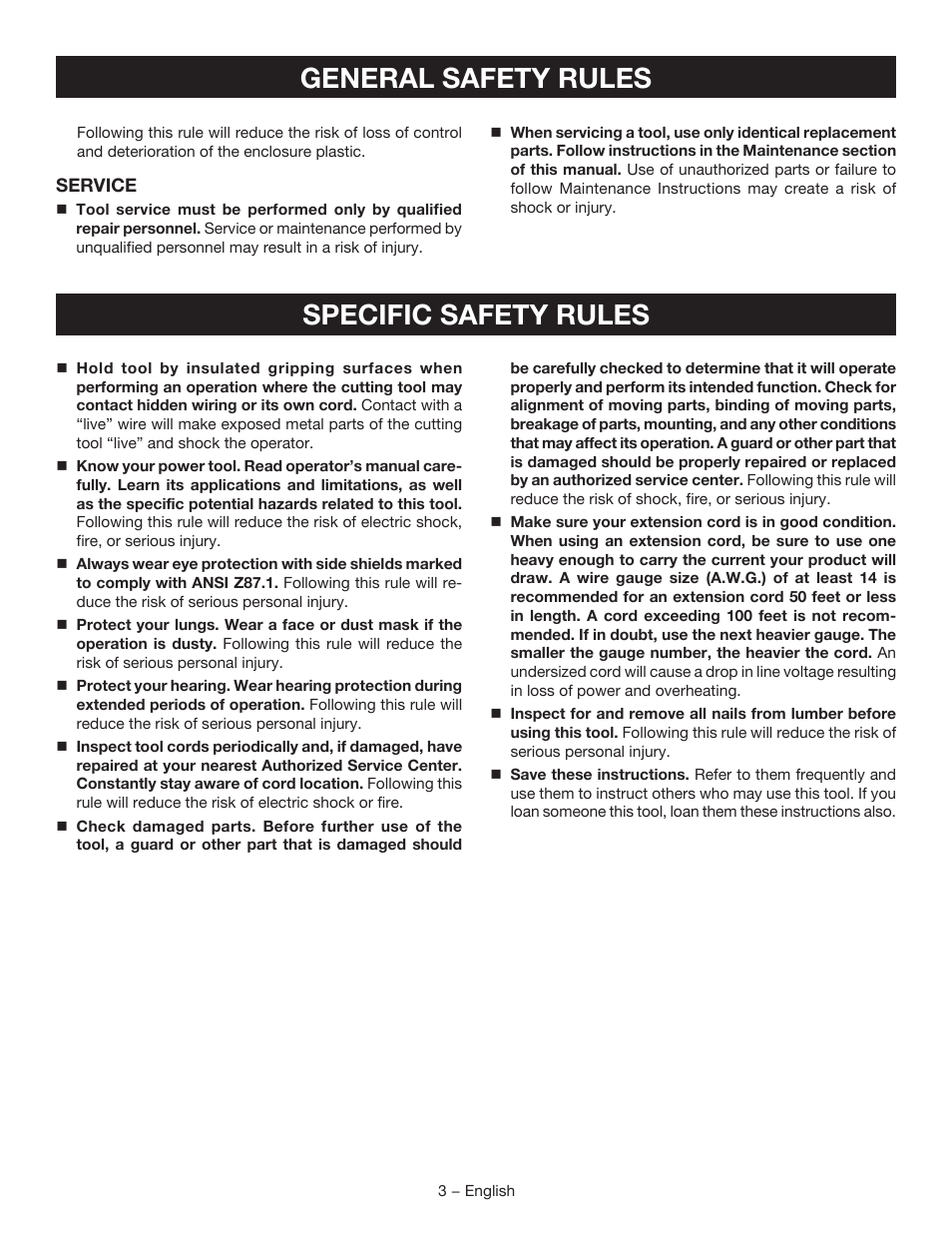 General safety rules specific safety rules | Ryobi JM82G User Manual | Page 3 / 52