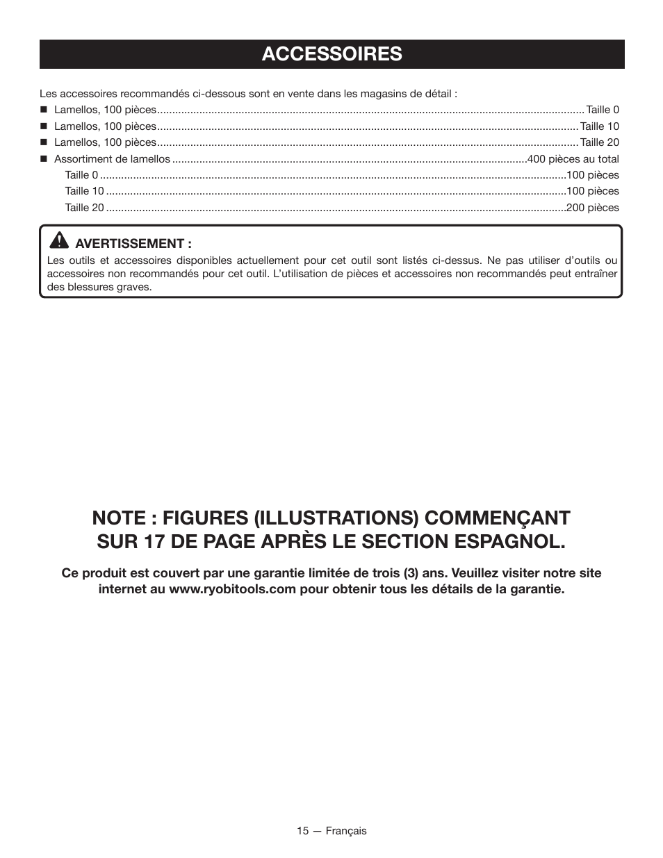 Accessoires | Ryobi JM82G User Manual | Page 30 / 52