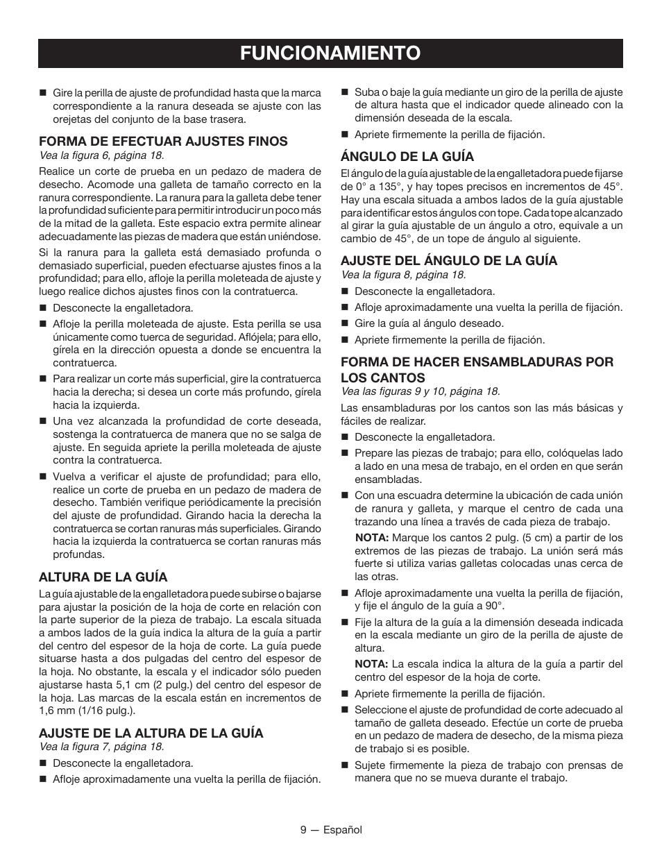 Funcionamiento | Ryobi JM82G User Manual | Page 39 / 52