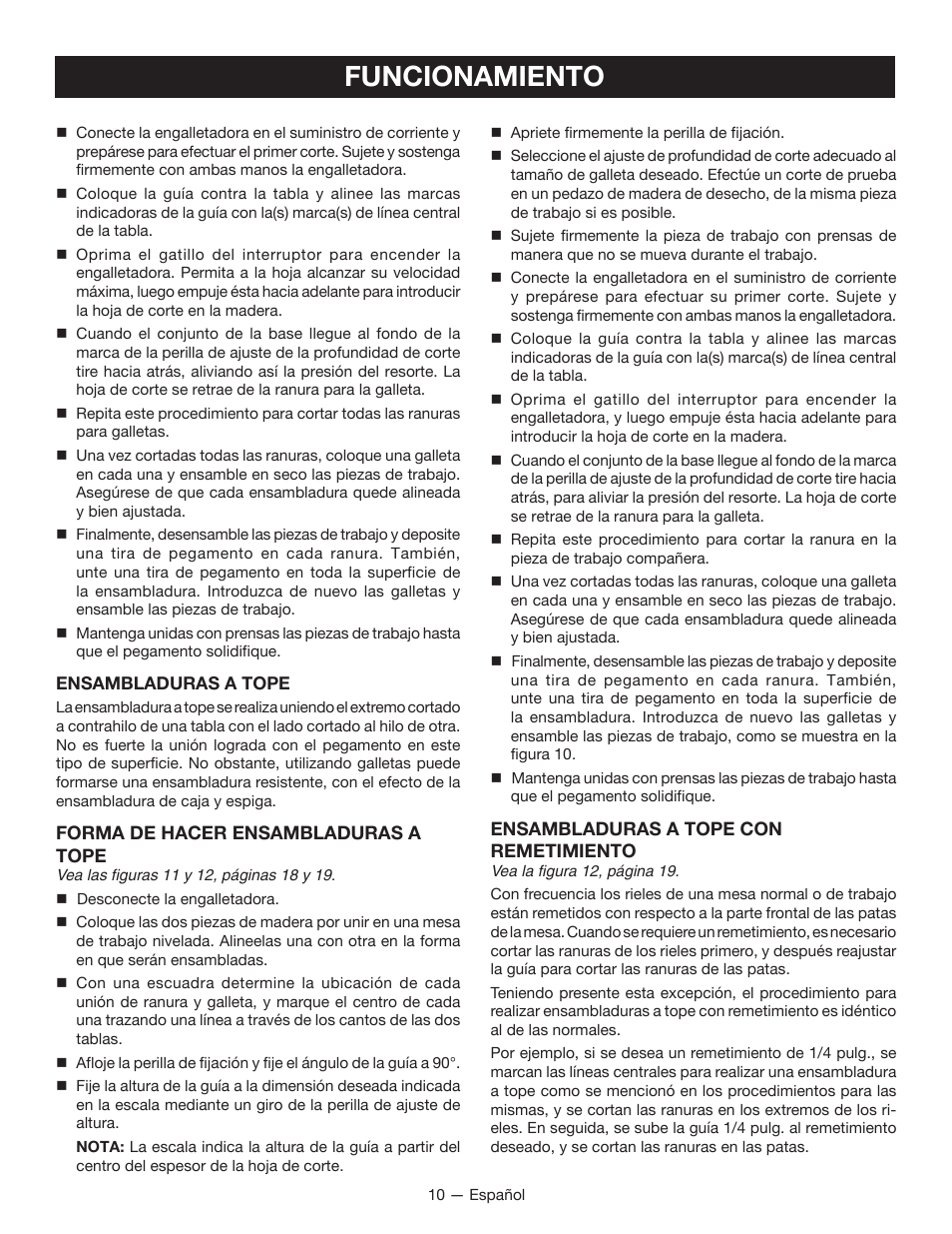 Funcionamiento | Ryobi JM82G User Manual | Page 40 / 52