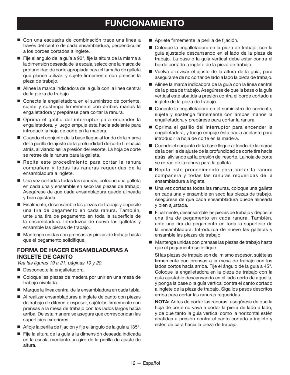 Funcionamiento | Ryobi JM82G User Manual | Page 42 / 52