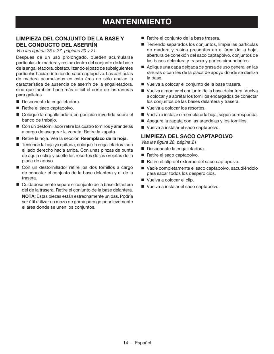 Mantenimiento | Ryobi JM82G User Manual | Page 44 / 52