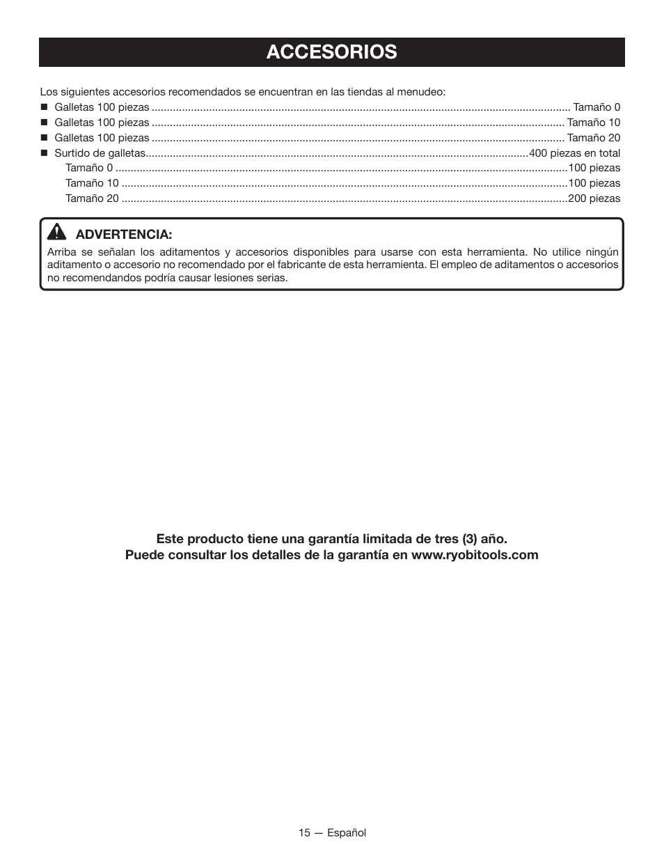 Accesorios | Ryobi JM82G User Manual | Page 45 / 52