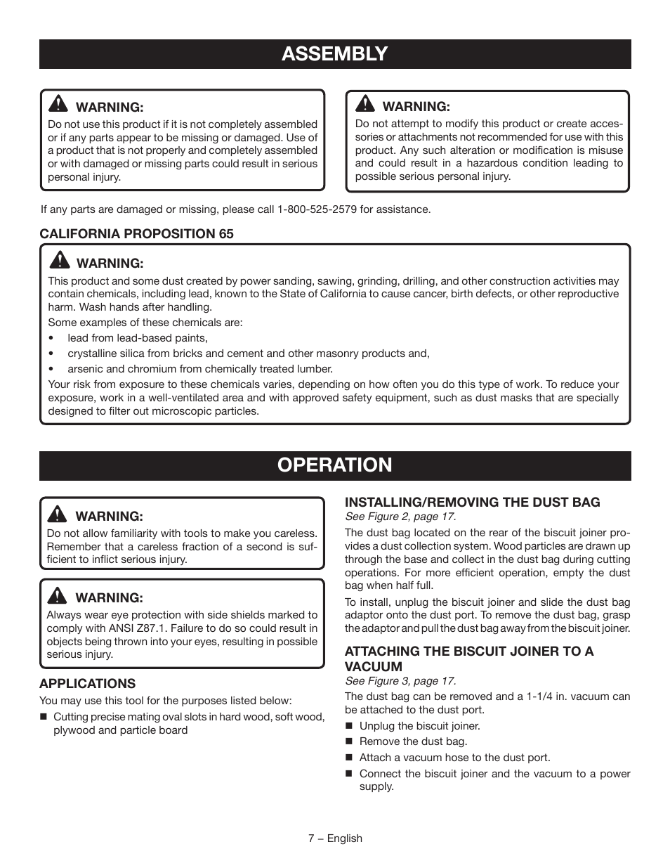 Assembly, Operation | Ryobi JM82G User Manual | Page 7 / 52