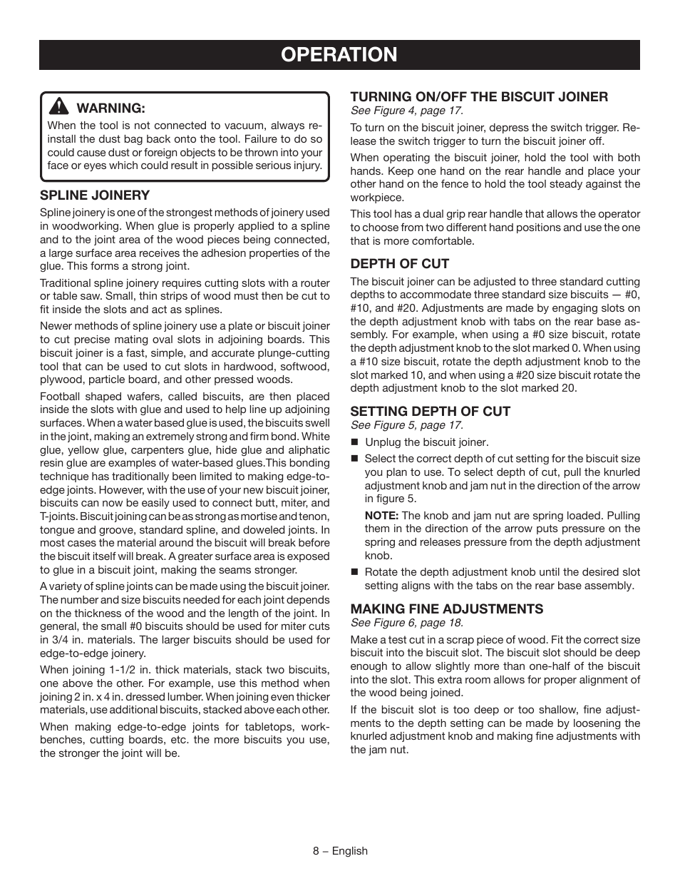 Operation | Ryobi JM82G User Manual | Page 8 / 52