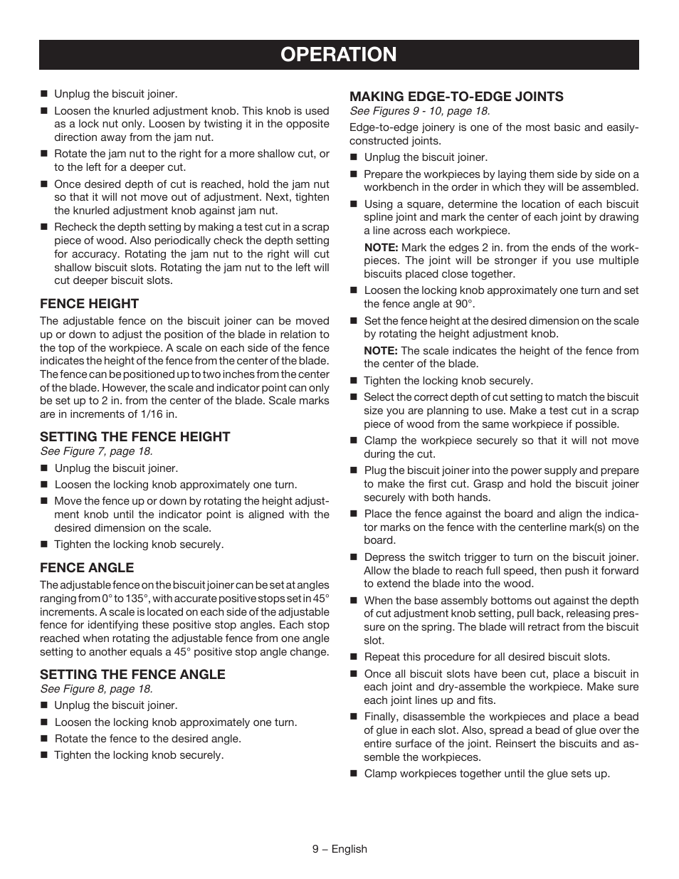 Operation | Ryobi JM82G User Manual | Page 9 / 52