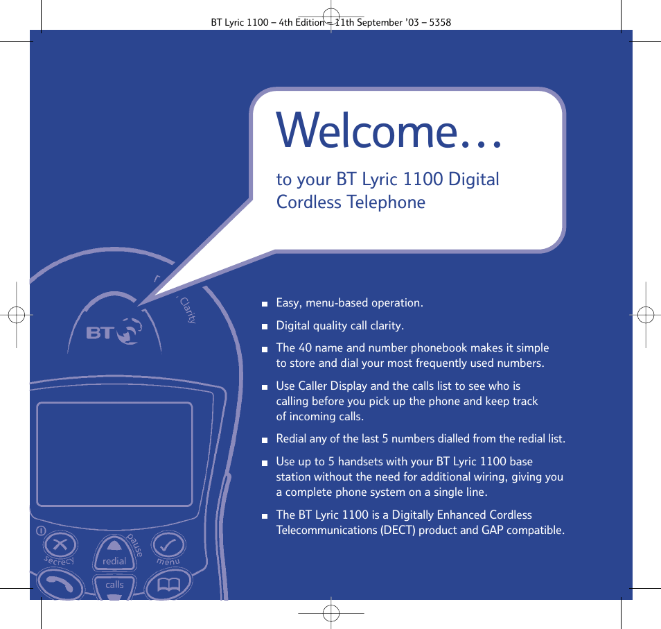 Welcome | BT Lyric 1100 User Manual | Page 2 / 55