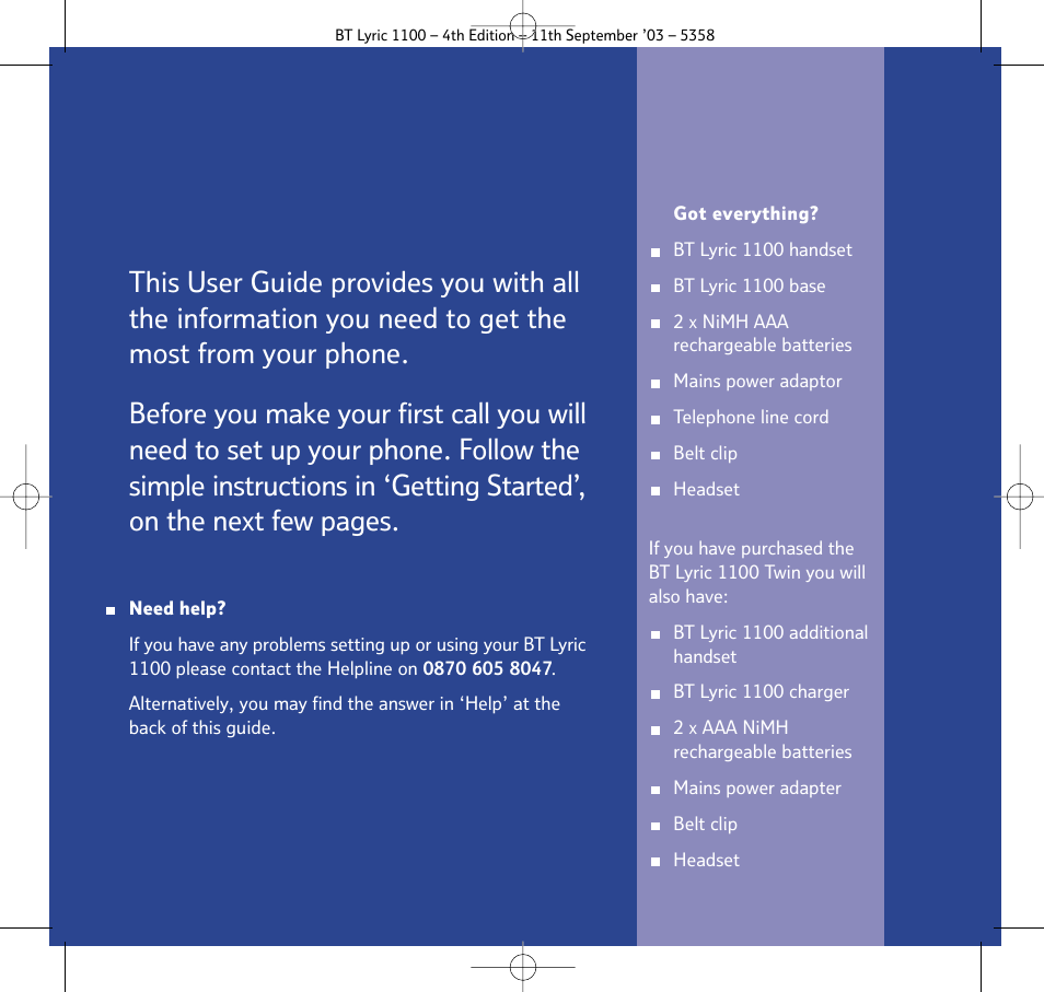 BT Lyric 1100 User Manual | Page 3 / 55