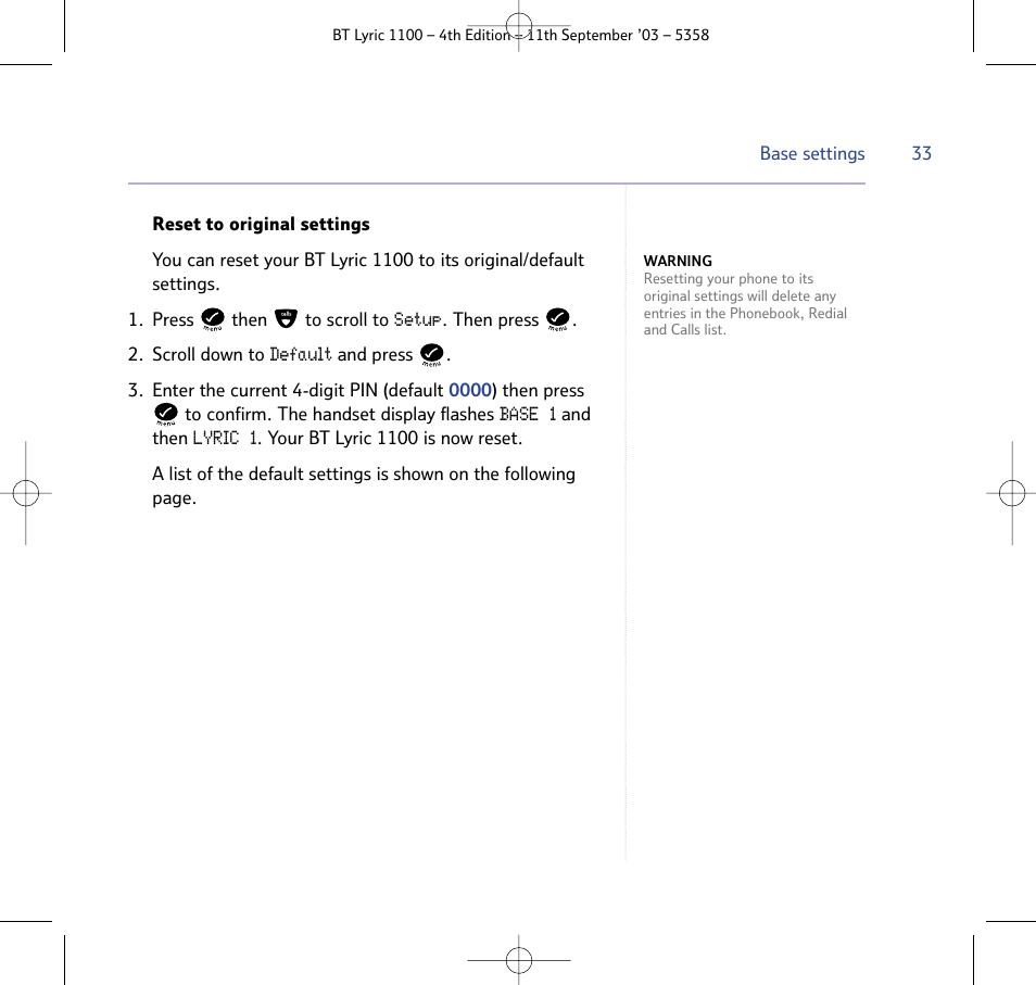 BT Lyric 1100 User Manual | Page 33 / 55