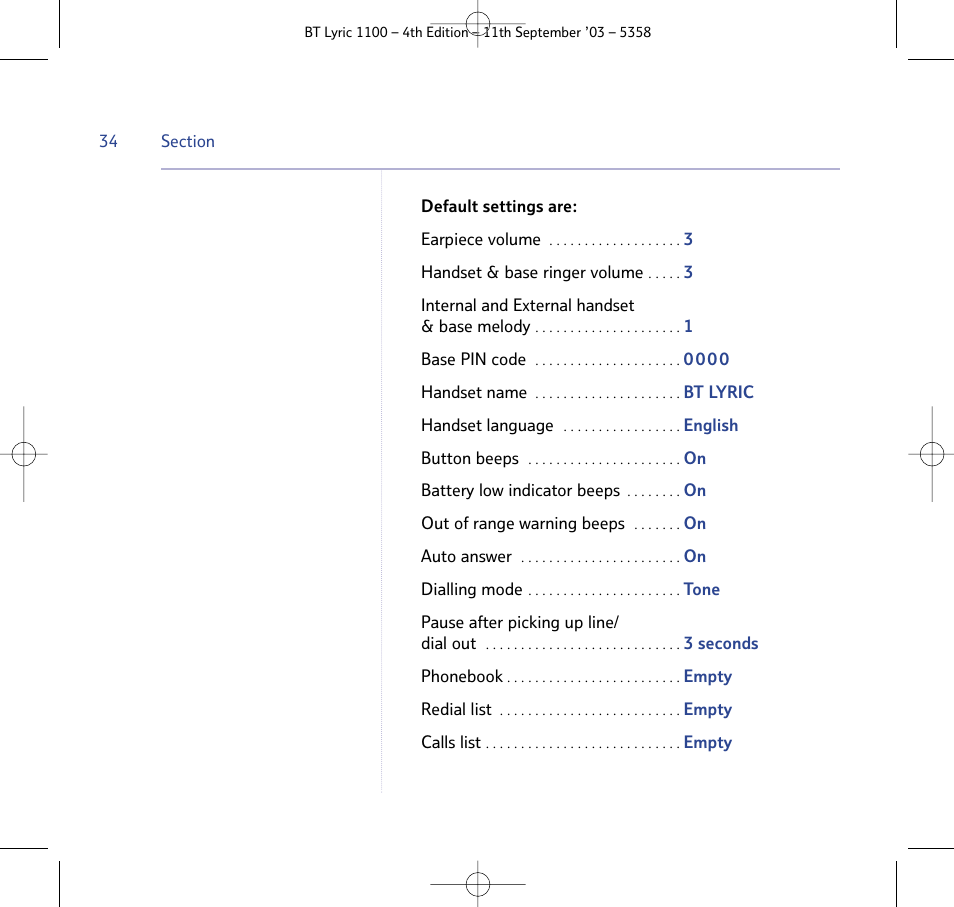 BT Lyric 1100 User Manual | Page 34 / 55