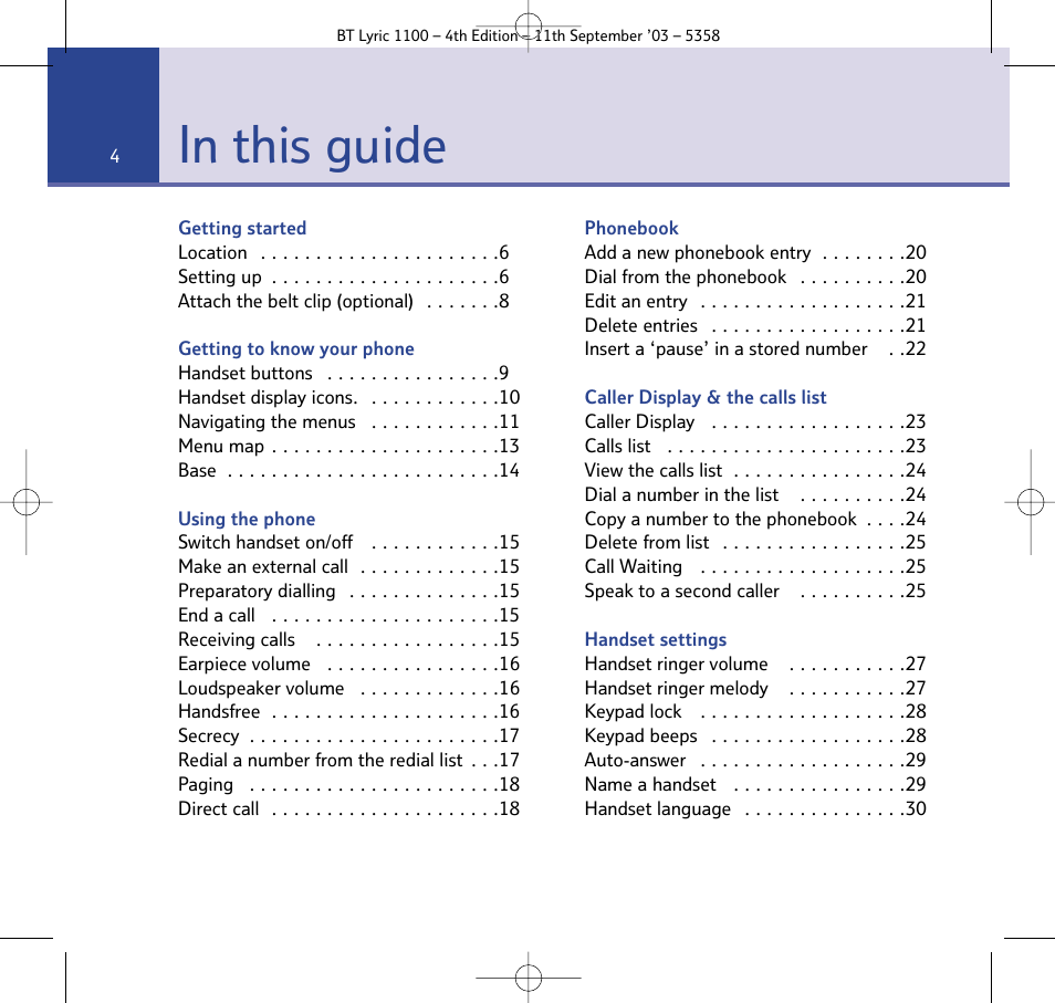 BT Lyric 1100 User Manual | Page 4 / 55