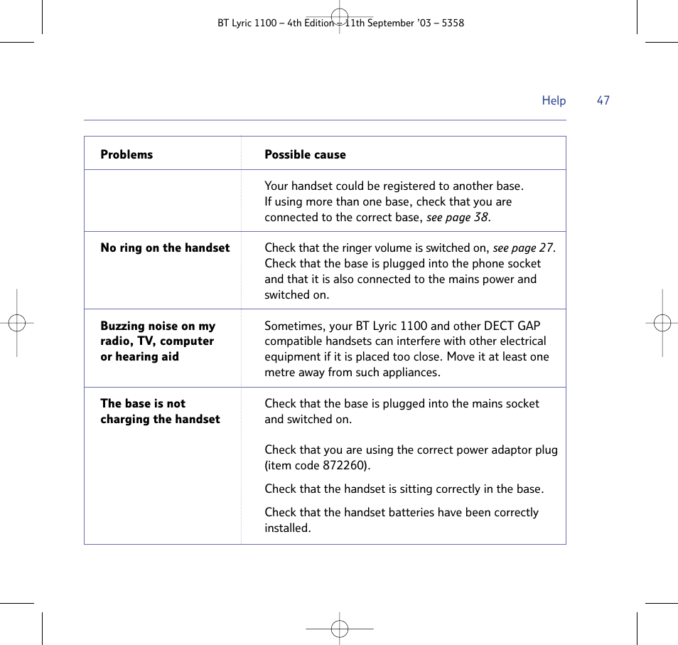 BT Lyric 1100 User Manual | Page 47 / 55