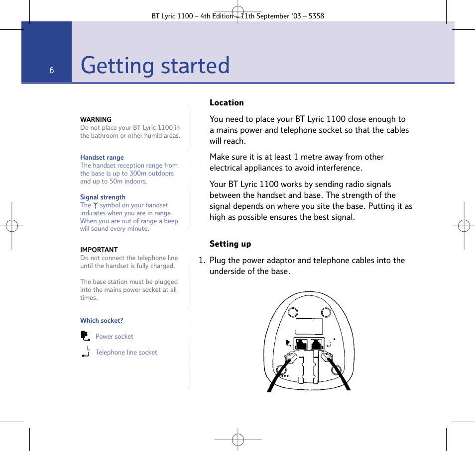 Getting started | BT Lyric 1100 User Manual | Page 6 / 55