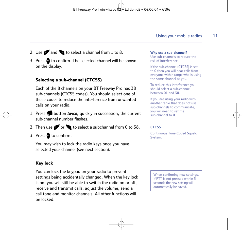 BT FREEWAY PRO TWIN 6196 User Manual | Page 11 / 29