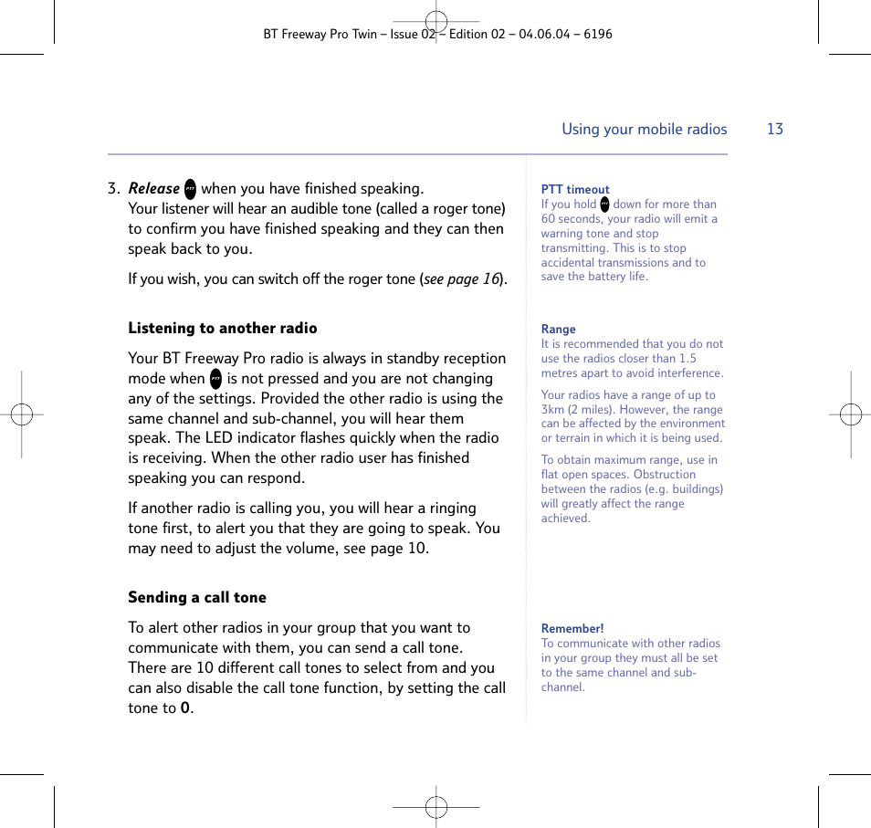BT FREEWAY PRO TWIN 6196 User Manual | Page 13 / 29