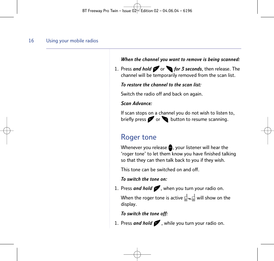 Roger tone | BT FREEWAY PRO TWIN 6196 User Manual | Page 16 / 29