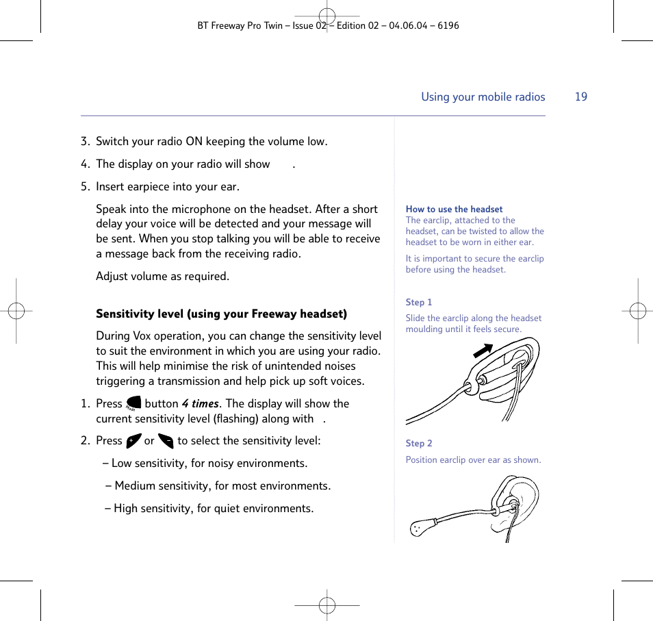 BT FREEWAY PRO TWIN 6196 User Manual | Page 19 / 29