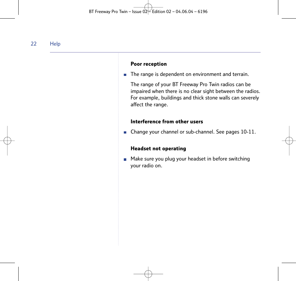 BT FREEWAY PRO TWIN 6196 User Manual | Page 22 / 29