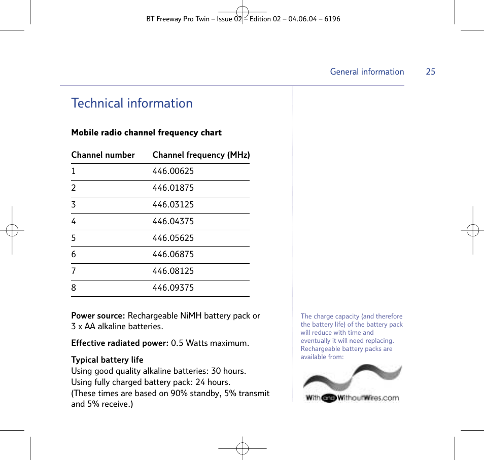 Technical information | BT FREEWAY PRO TWIN 6196 User Manual | Page 25 / 29