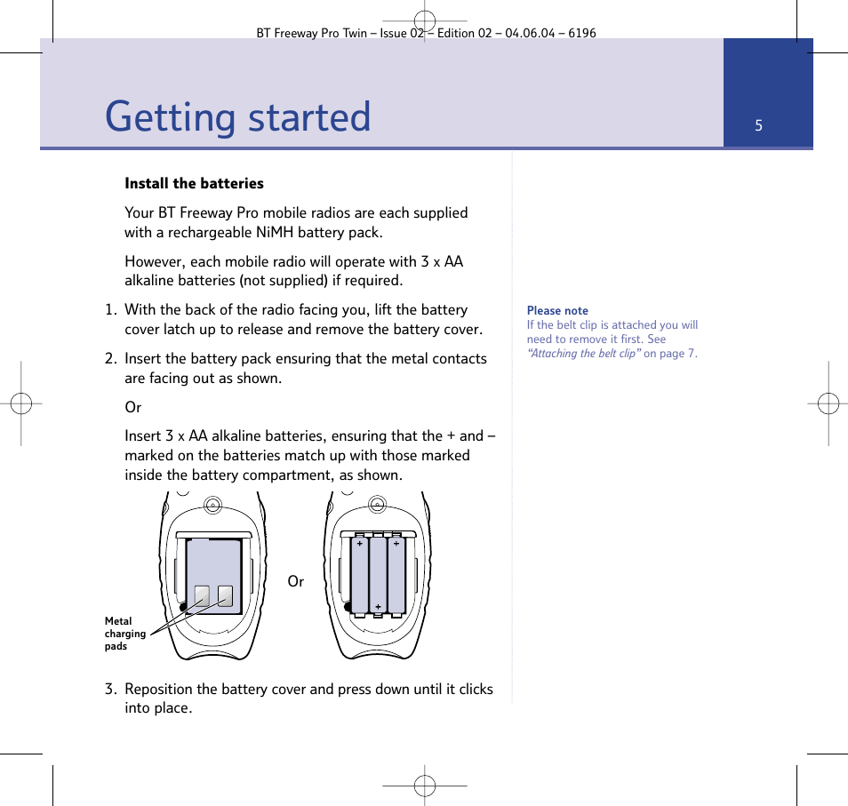 Getting started | BT FREEWAY PRO TWIN 6196 User Manual | Page 5 / 29