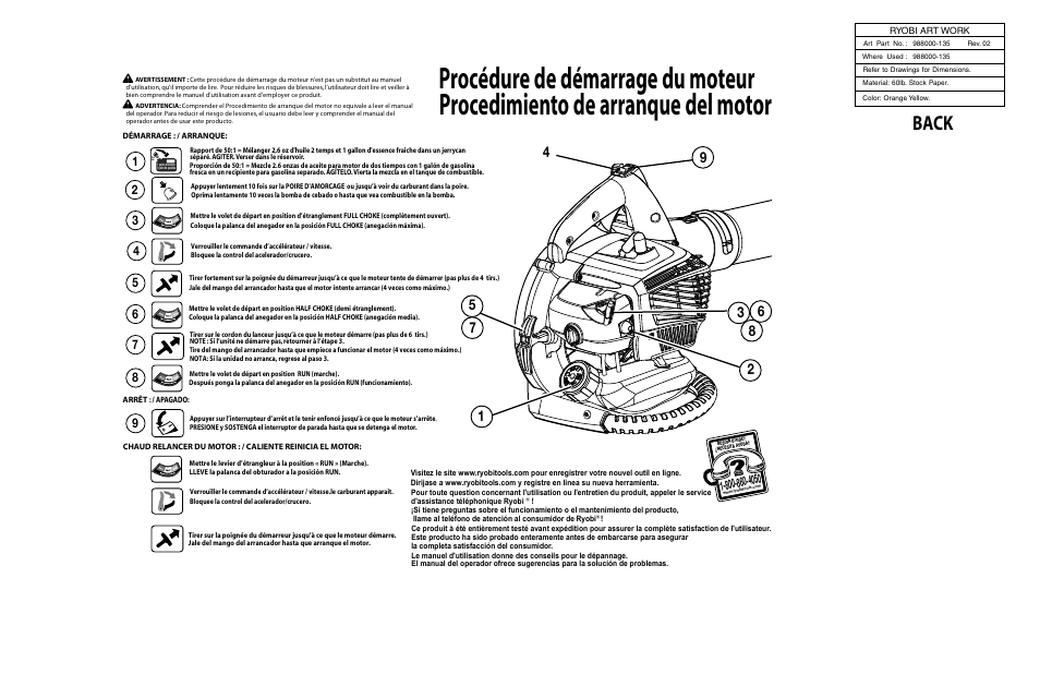 Back | Ryobi RY09051 User Manual | Page 2 / 2
