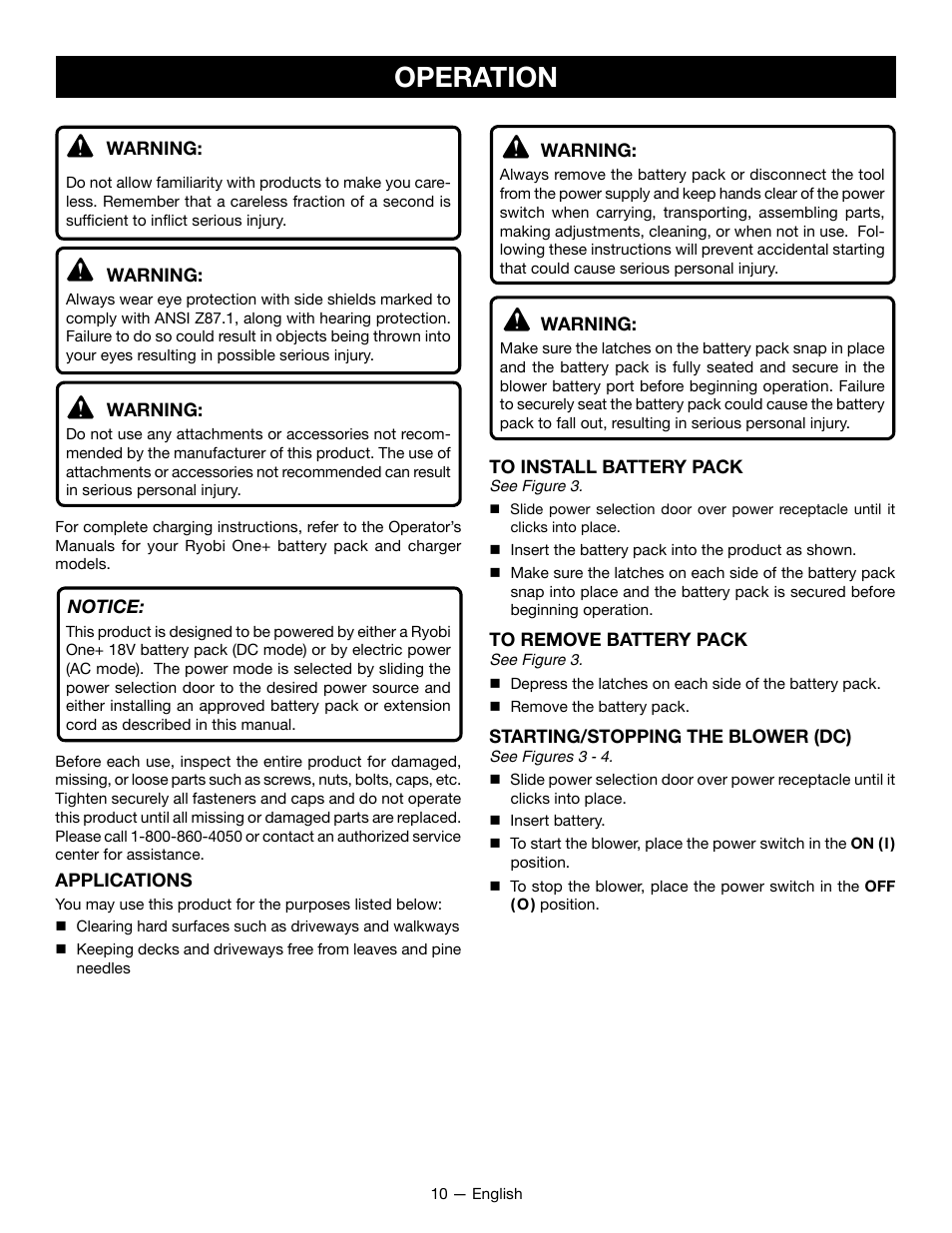 Operation | Ryobi P2107 User Manual | Page 12 / 38