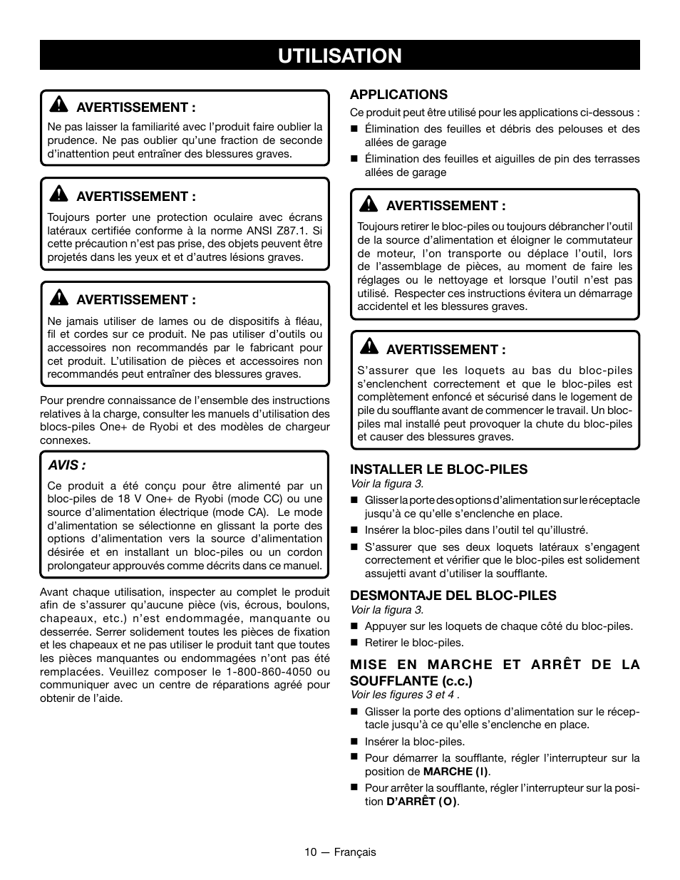 Utilisation | Ryobi P2107 User Manual | Page 23 / 38