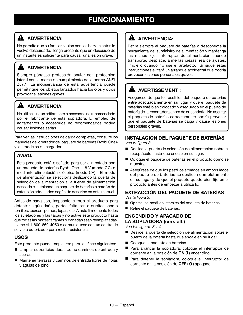 Funcionamiento | Ryobi P2107 User Manual | Page 34 / 38