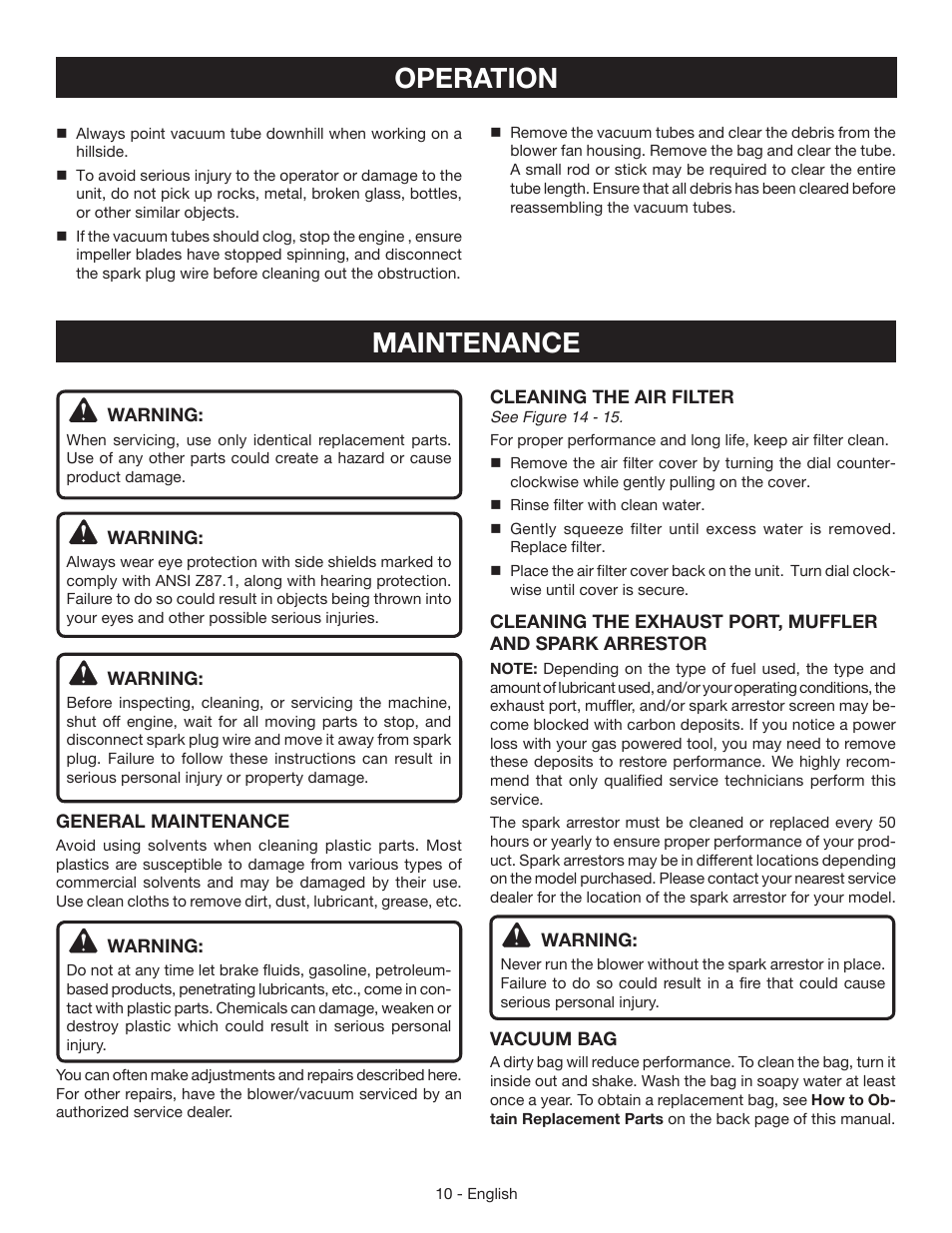 Maintenance, Operation | Ryobi RY09055 User Manual | Page 12 / 42