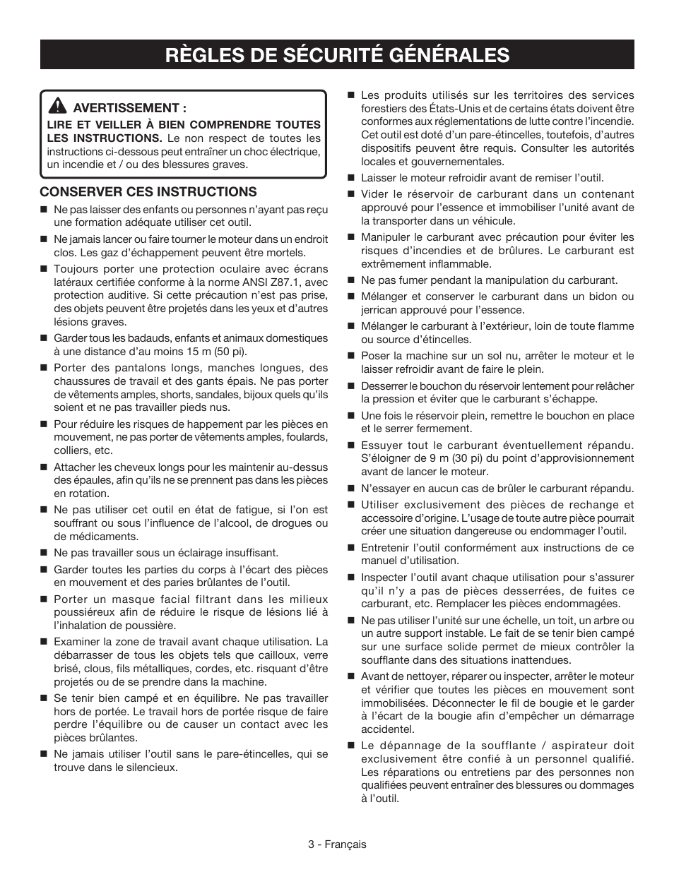 Règles de sécurité générales | Ryobi RY09055 User Manual | Page 17 / 42