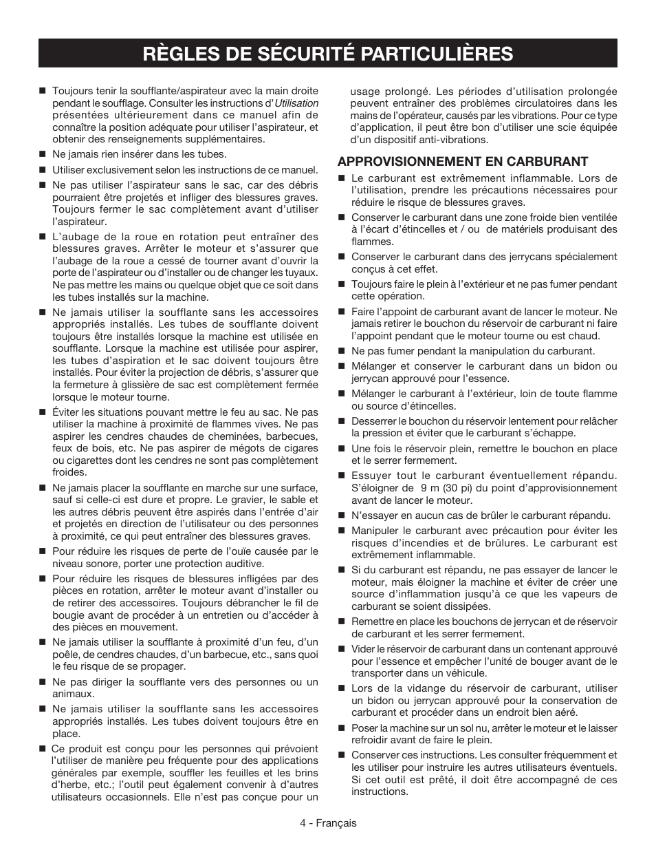 Règles de sécurité particulières | Ryobi RY09055 User Manual | Page 18 / 42
