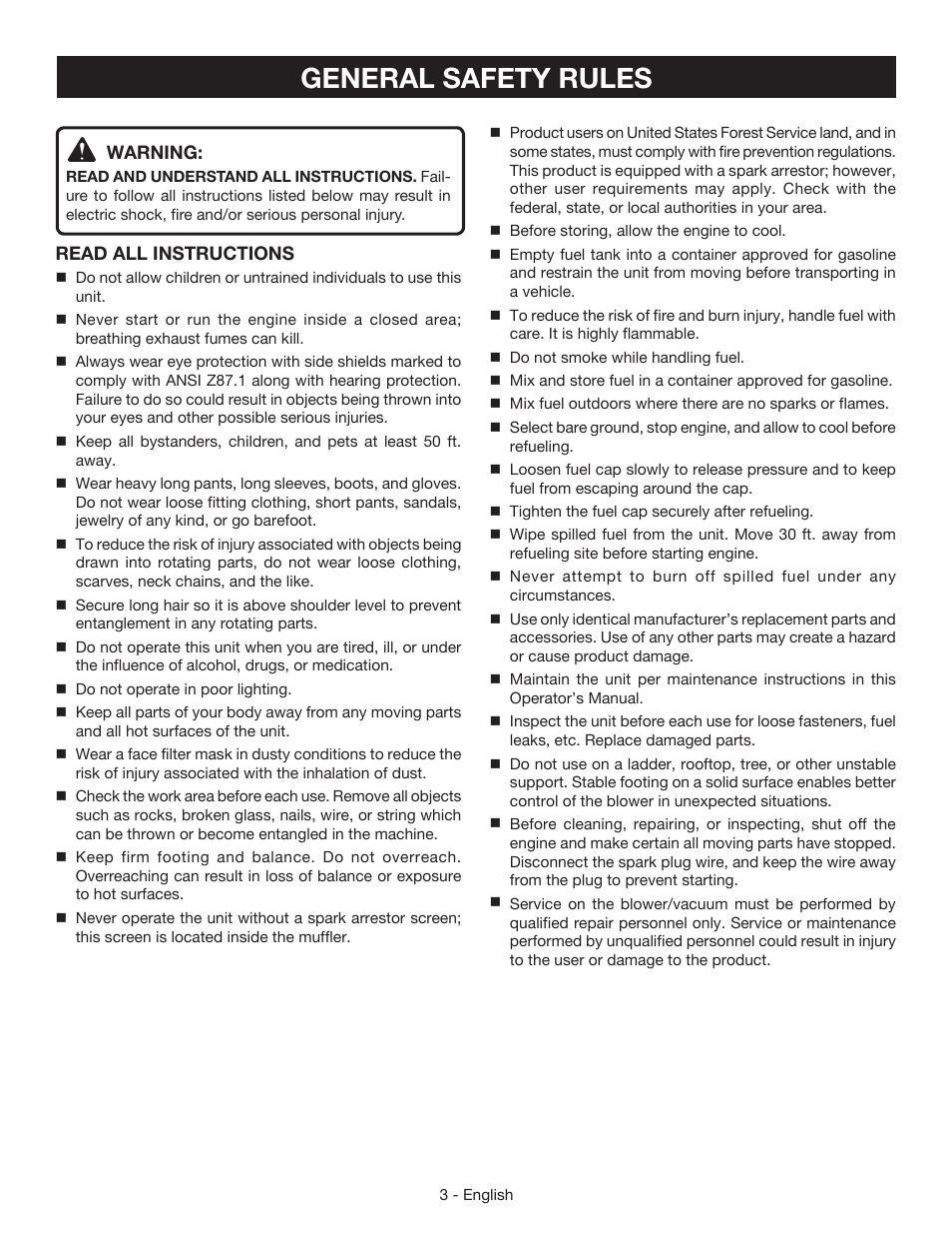 General safety rules | Ryobi RY09055 User Manual | Page 5 / 42